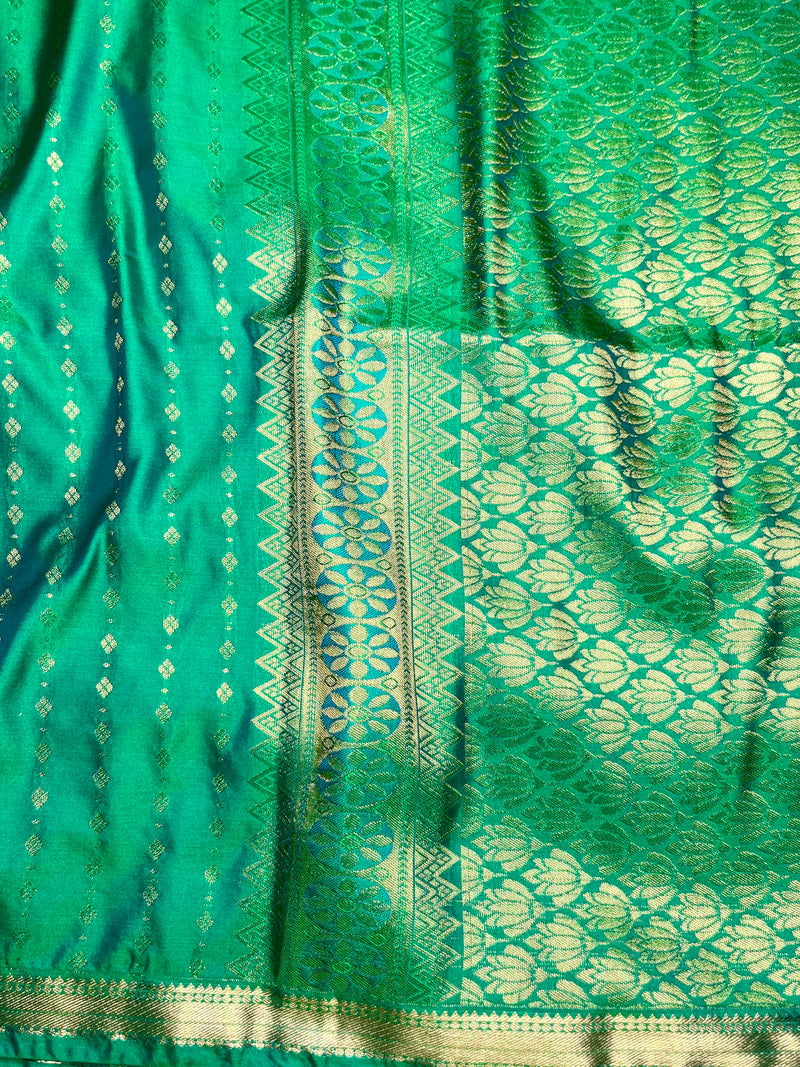 Soft Silk Saree  - Green Haze + Gold