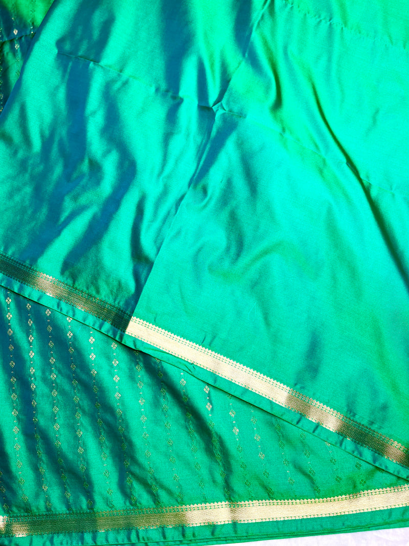 Soft Silk Saree  - Green Haze + Gold