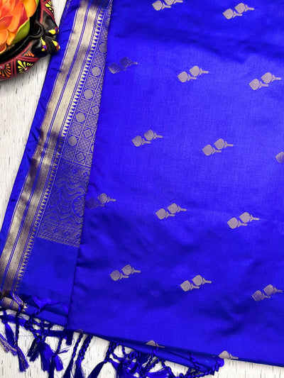 Soft Silk Saree  - Persian Blue + Gold