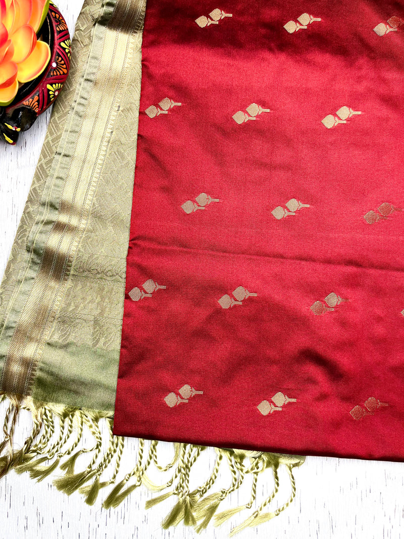 Soft Silk Saree  - Shiraz Maroon + Dark Vanilla