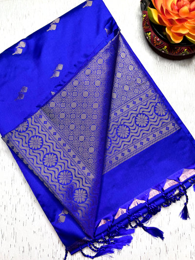 Soft Silk Saree  - Persian Blue + Gold