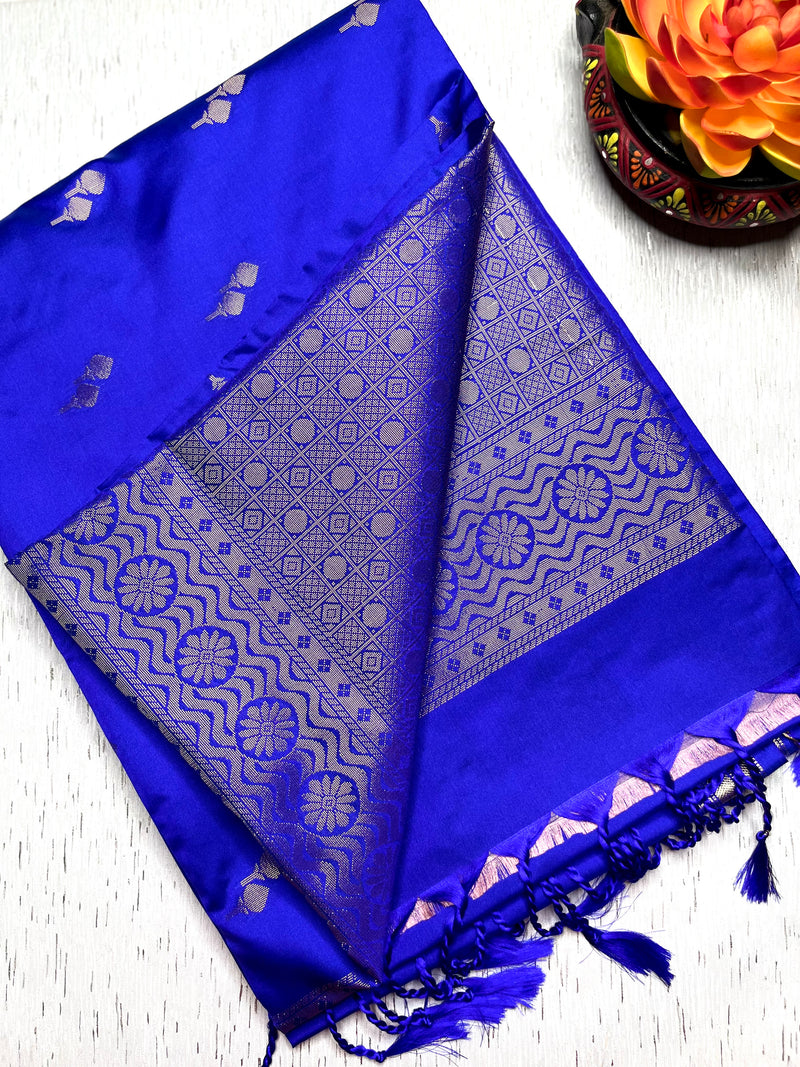 Soft Silk Saree  - Persian Blue + Gold