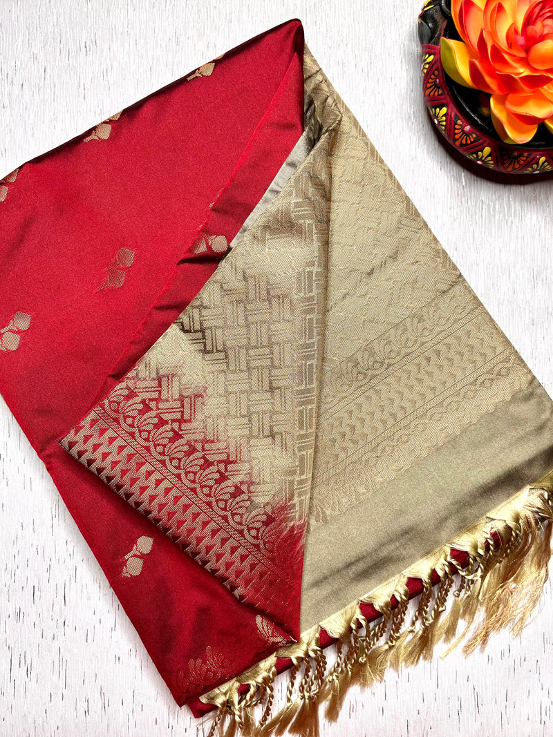 Soft Silk Saree  - Shiraz Maroon + Dark Vanilla
