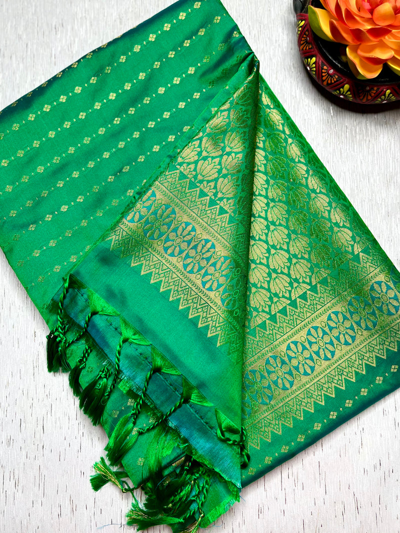 Soft Silk Saree  - Green Haze + Gold
