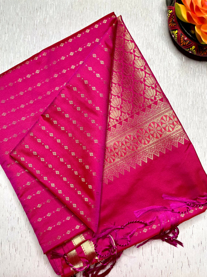 Soft Silk Saree  - Persian Rose + Gold