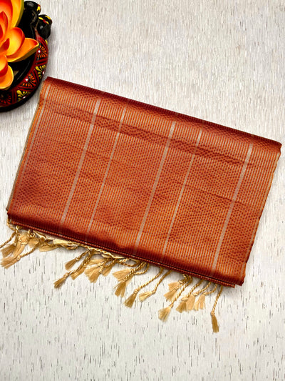 Soft Silk Saree  - Fiery Orange + Sandrift
