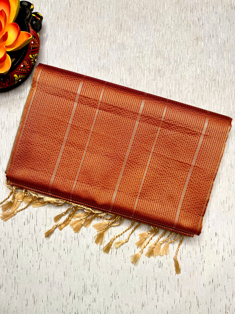 Soft Silk Saree  - Fiery Orange + Sandrift
