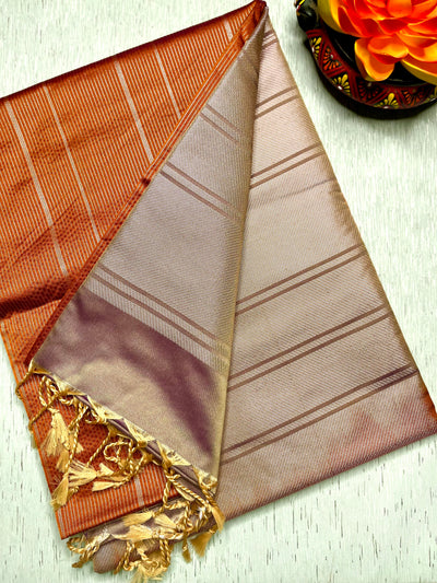 Soft Silk Saree  - Fiery Orange + Sandrift
