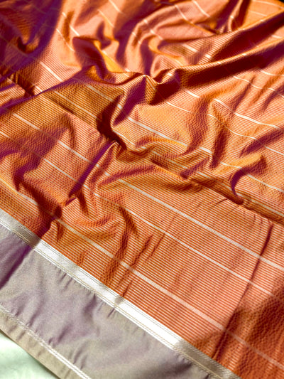 Soft Silk Saree  - Fiery Orange + Sandrift