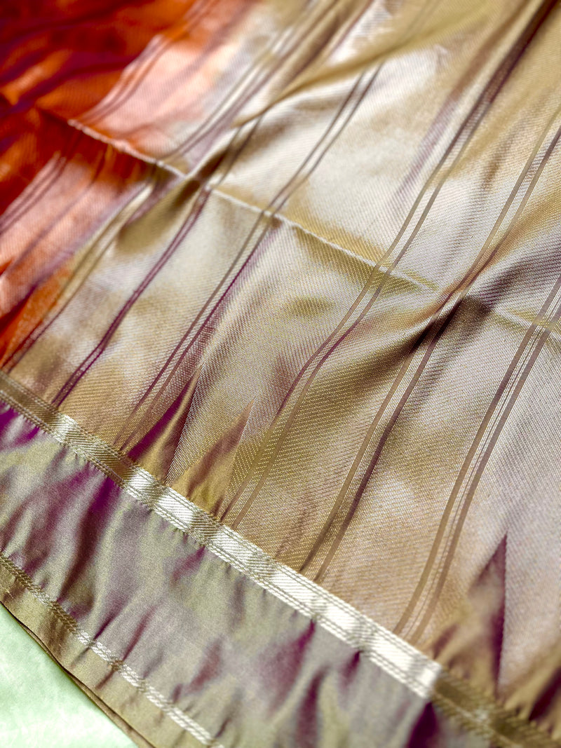 Soft Silk Saree  - Fiery Orange + Sandrift