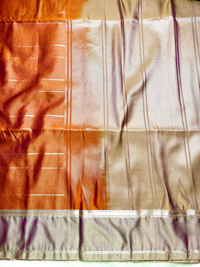 Soft Silk Saree  - Fiery Orange + Sandrift