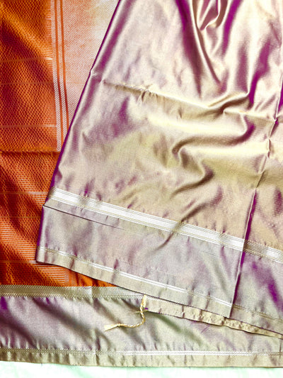 Soft Silk Saree  - Fiery Orange + Sandrift
