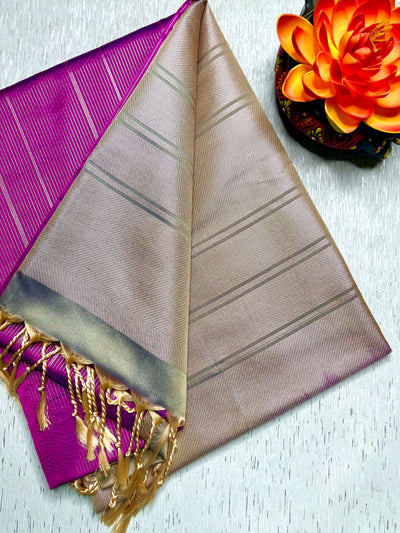 Soft Silk Saree  - Barney Purple + Sandrift