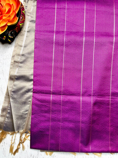 Soft Silk Saree  - Barney Purple + Sandrift