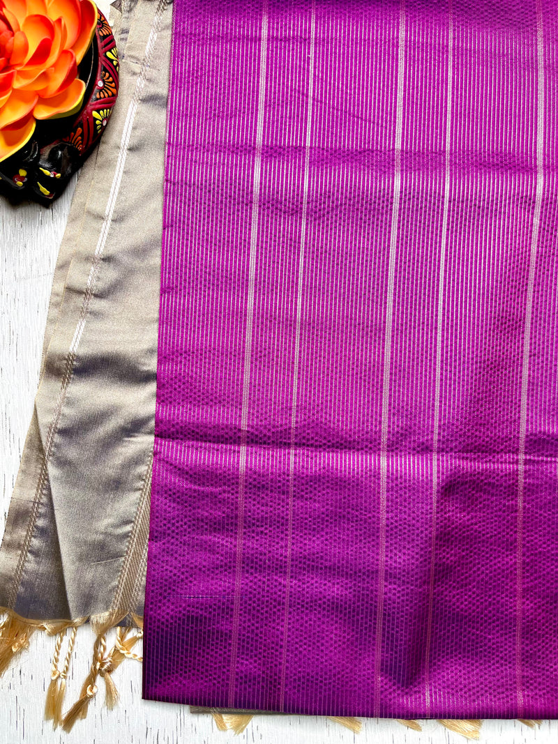 Soft Silk Saree  - Barney Purple + Sandrift