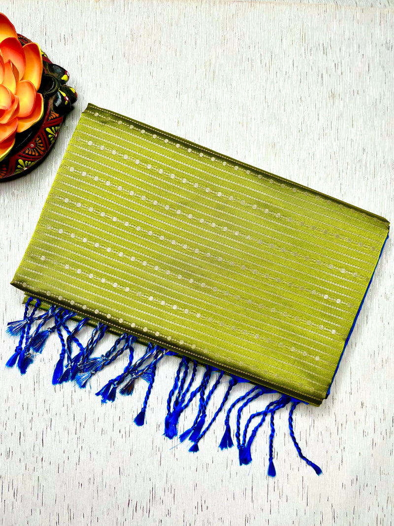 Soft Silk Saree  - Bile Green + Phthalo Blue