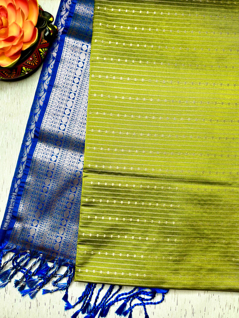 Soft Silk Saree  - Bile Green + Phthalo Blue