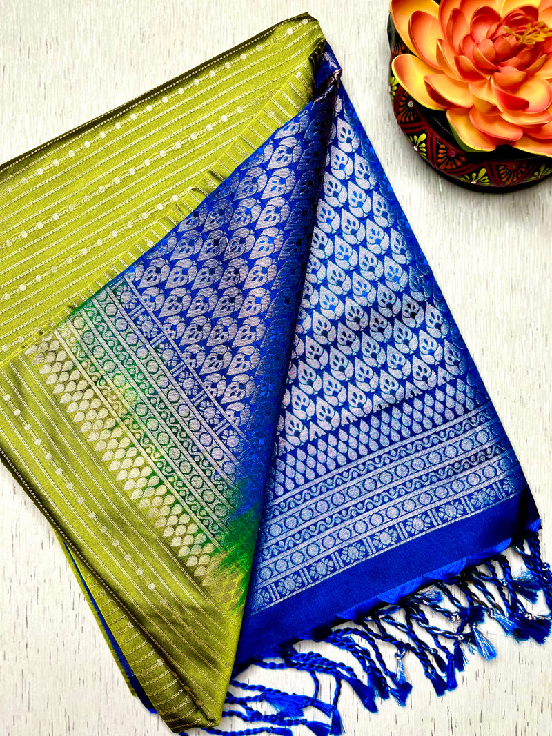 Soft Silk Saree  - Bile Green + Phthalo Blue