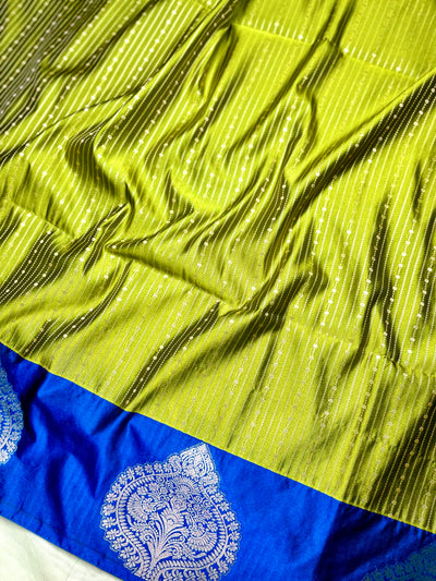 Soft Silk Saree  - Bile Green + Phthalo Blue
