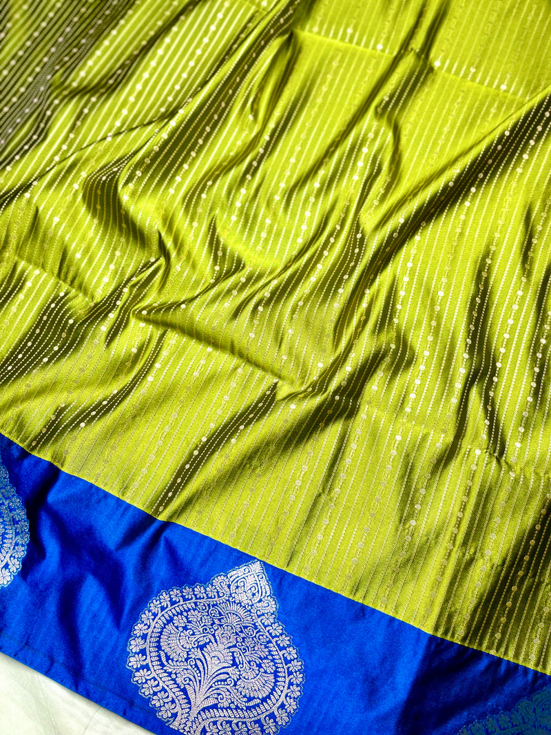 Soft Silk Saree  - Bile Green + Phthalo Blue
