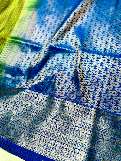 Soft Silk Saree  - Bile Green + Phthalo Blue