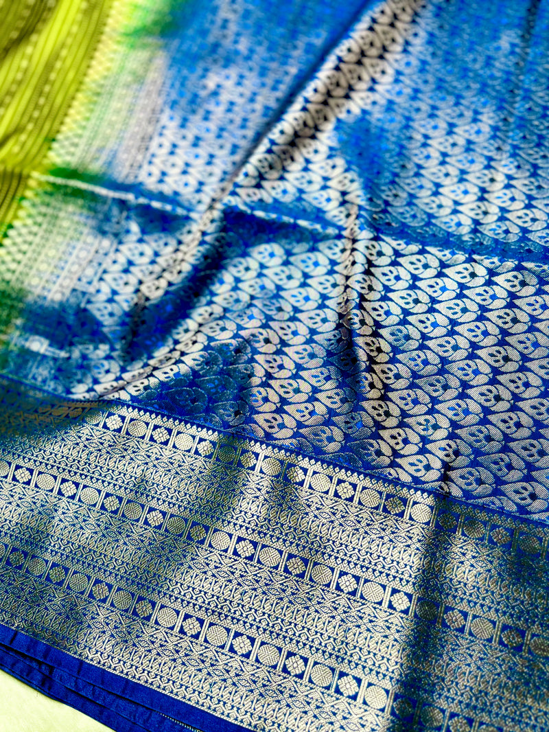 Soft Silk Saree  - Bile Green + Phthalo Blue