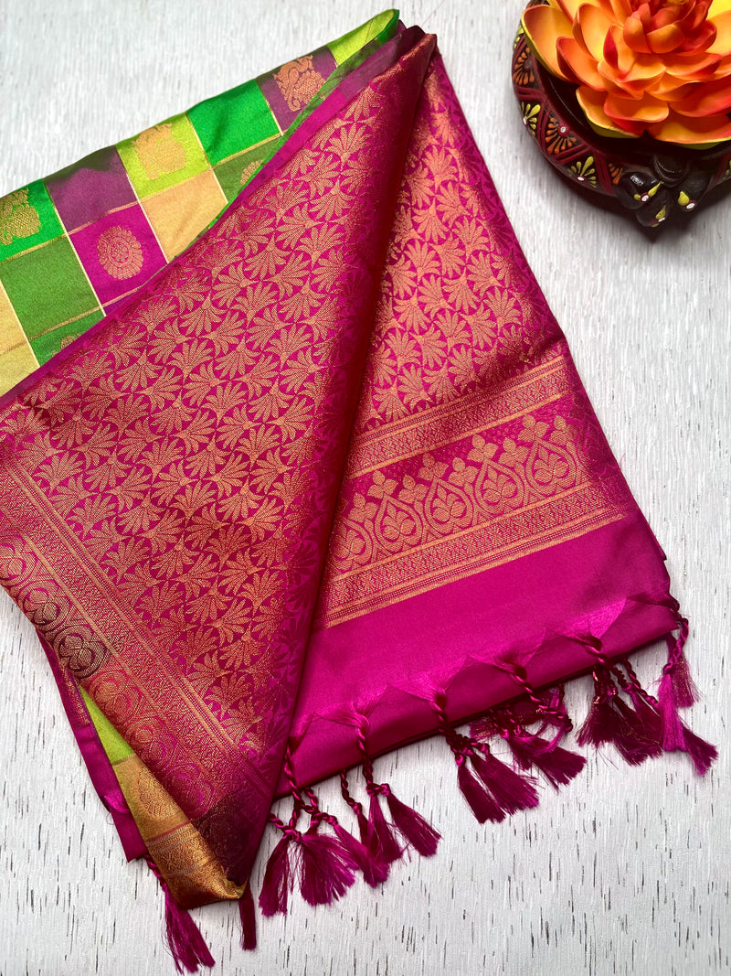 Soft Silk Saree  - Multicolor + Persina Pink