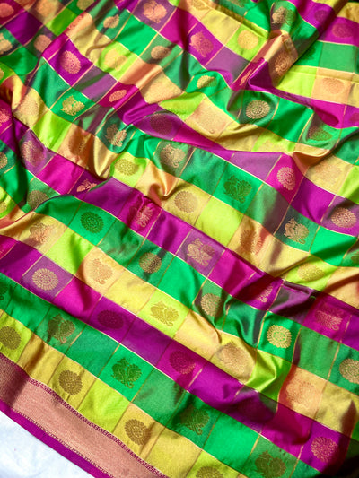 Soft Silk Saree  - Multicolor + Persina Pink