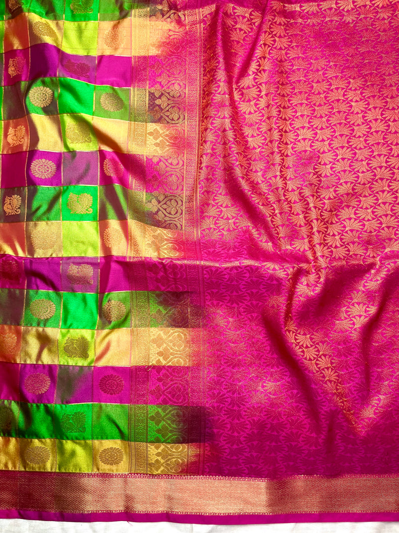 Soft Silk Saree  - Multicolor + Persina Pink