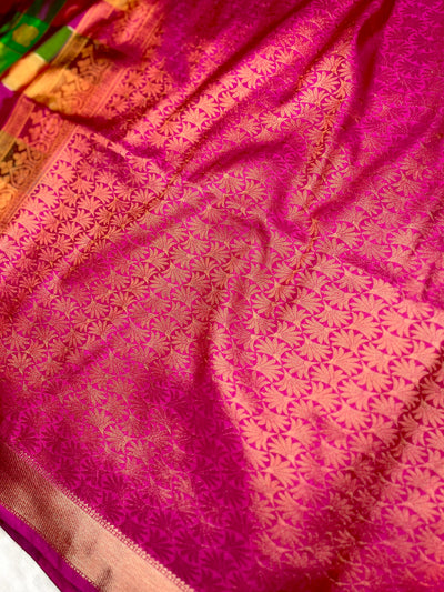 Soft Silk Saree  - Multicolor + Persina Pink