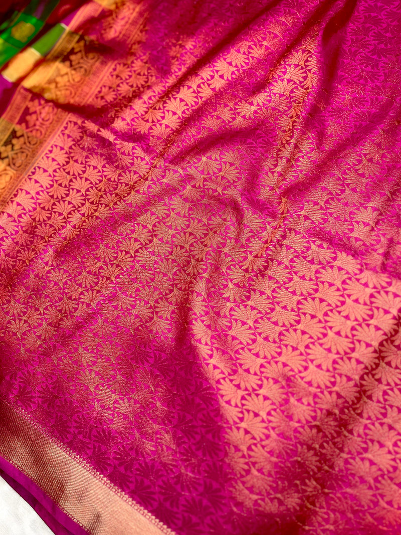 Soft Silk Saree  - Multicolor + Persina Pink