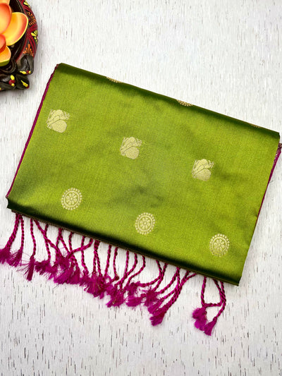Soft Silk Saree  - Barf Green + Plum Velvet