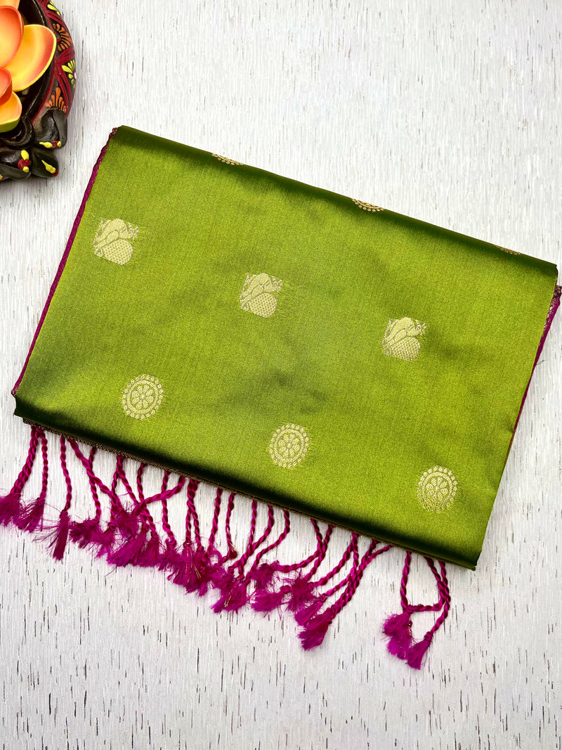 Soft Silk Saree  - Barf Green + Plum Velvet