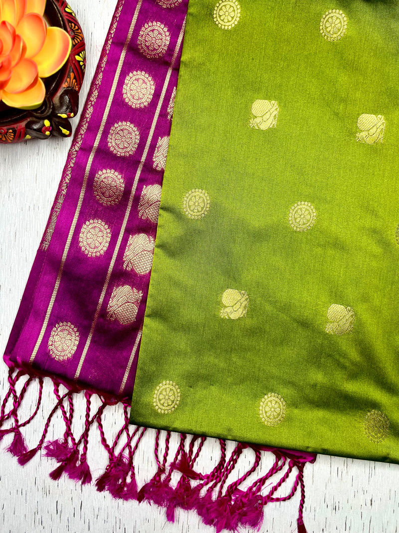 Soft Silk Saree  - Barf Green + Plum Velvet