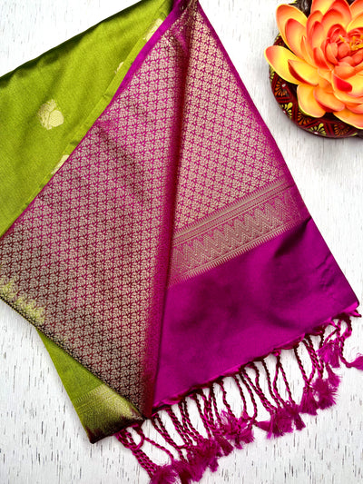 Soft Silk Saree  - Barf Green + Plum Velvet