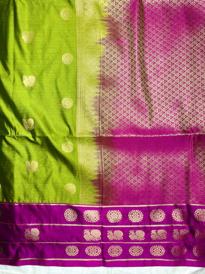 Soft Silk Saree  - Barf Green + Plum Velvet