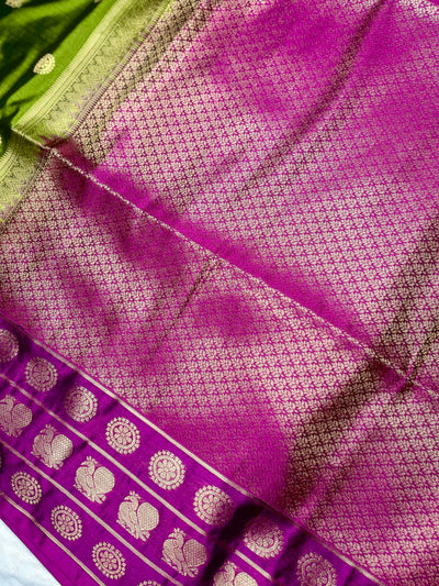 Soft Silk Saree  - Barf Green + Plum Velvet