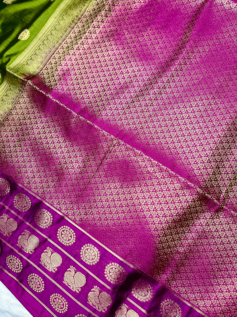 Soft Silk Saree  - Barf Green + Plum Velvet