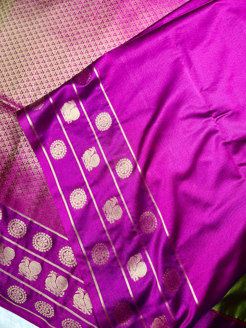 Soft Silk Saree  - Barf Green + Plum Velvet