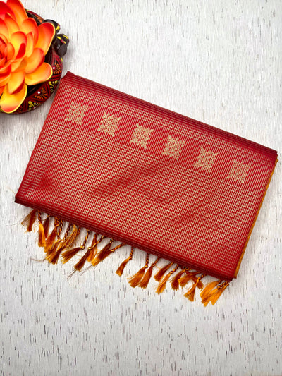 Soft Silk Saree  -  Milano Red + Blaze Yellow