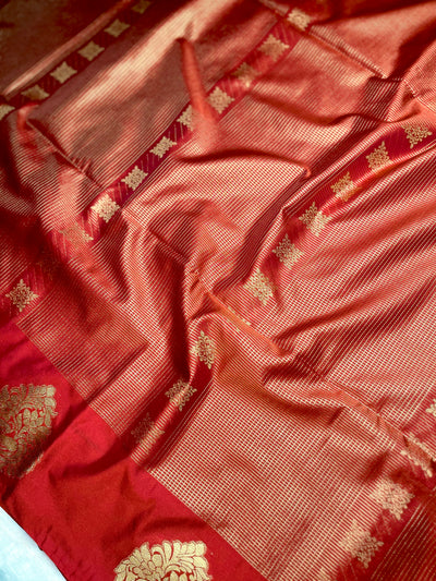 Soft Silk Saree  -  Milano Red + Blaze Yellow