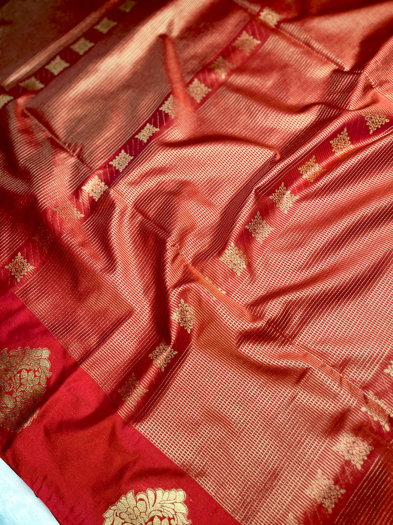 Soft Silk Saree  -  Milano Red + Blaze Yellow