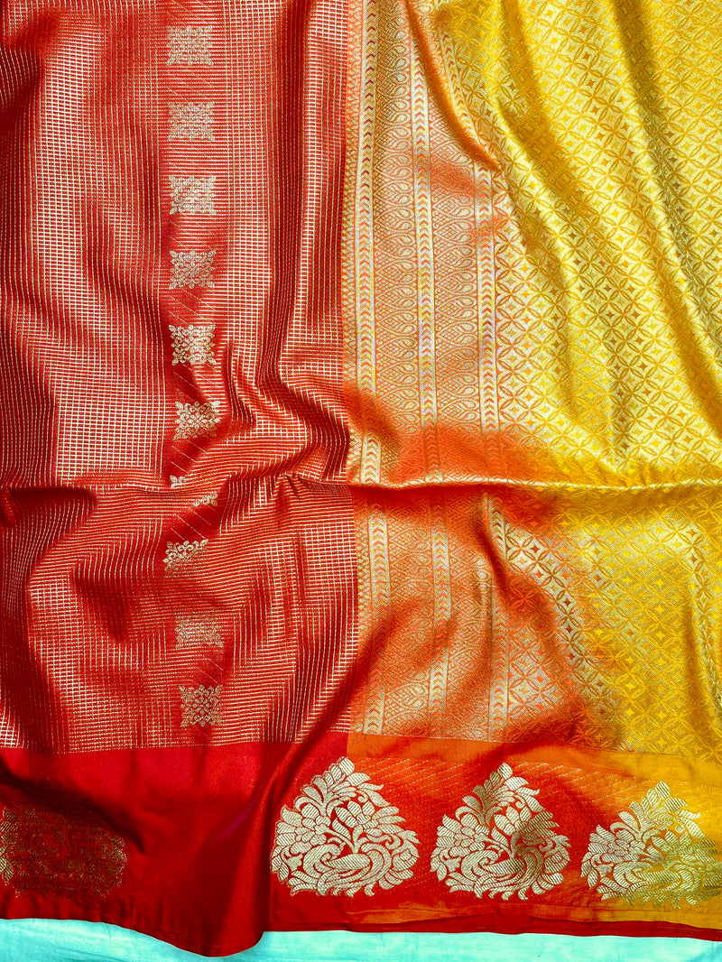 Soft Silk Saree  -  Milano Red + Blaze Yellow