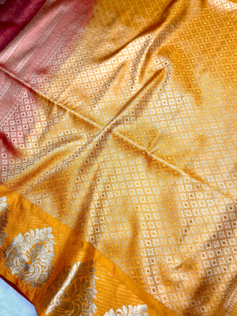 Soft Silk Saree  -  Milano Red + Blaze Yellow