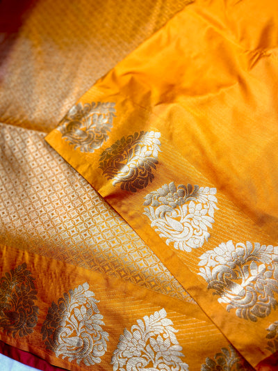 Soft Silk Saree  -  Milano Red + Blaze Yellow
