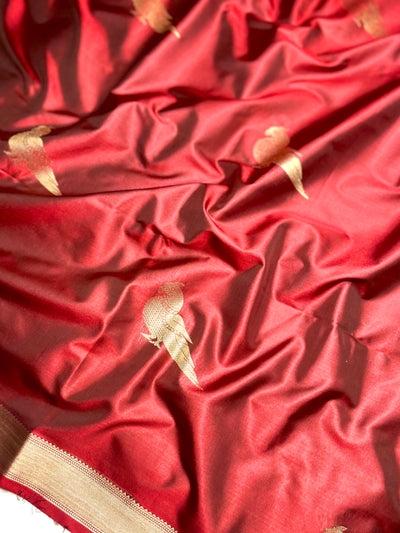 Soft Silk Saree  - Burnt Red + Gold