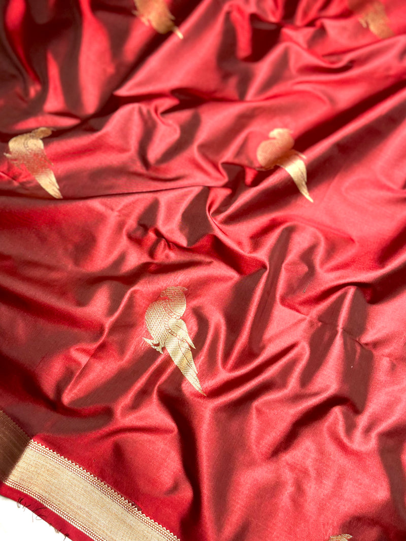 Soft Silk Saree  - Burnt Red + Gold