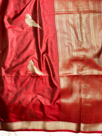 Soft Silk Saree  - Burnt Red + Gold