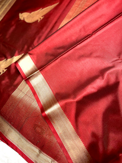 Soft Silk Saree  - Burnt Red + Gold