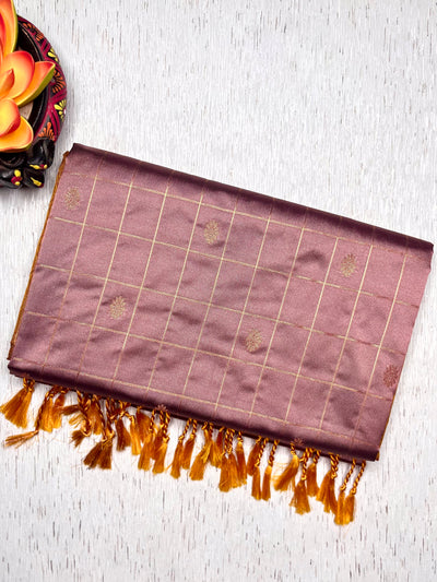 Soft Silk Saree  - Opera Mauve + Yellow Ochre